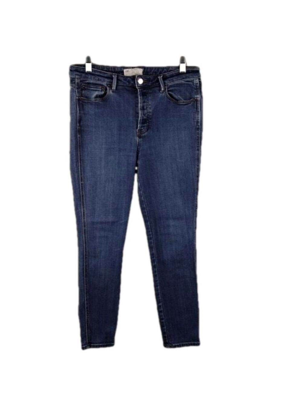 Free People Blue Medium Wash Five Pocket High Rise Button Fly Skinny Leg Jean